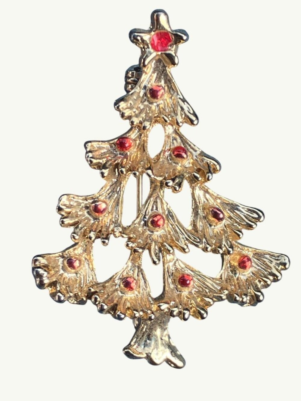 Gold Tone Christmas Tree with Red Decorations Pin Brooch Christmas Jewelry - Picture 2 of 12